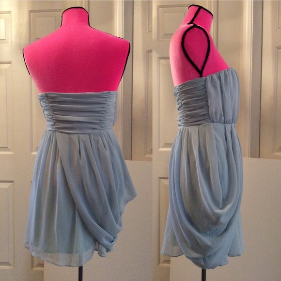 ASOS blue strapless draping dress - Picture 2 of 3